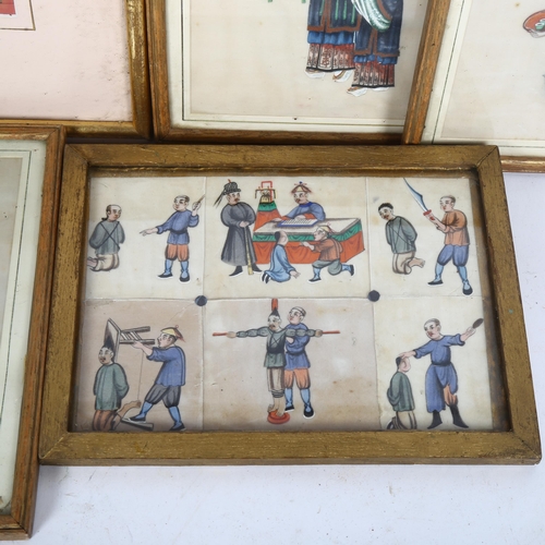 227 - A group of Oriental watercolours on rice paper, 1 depicting a court scene, and 1 of butterflies (5)