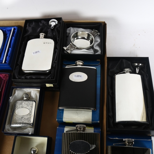 240 - A collection of modern pewter hip flasks, quaich etc, all boxed