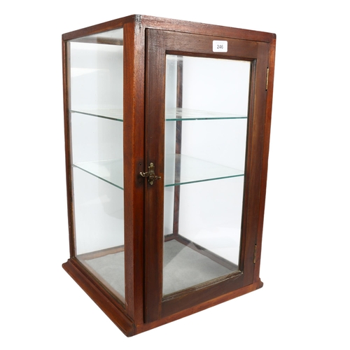 246 - A 20th century teak table-top shop display cabinet, with 2 glazed shelves, width 36cm, height 61cm