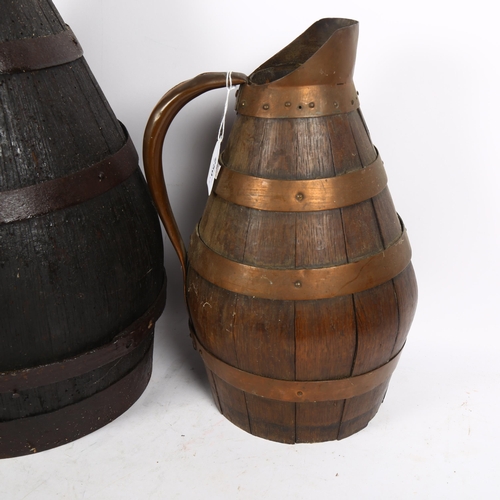 250 - 3 vintage wooden French cider flagons, wood and copper, largest 46cm