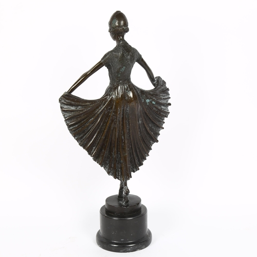 37 - A cast-bronze figure, study of an Art Deco style dancer on turned marble plinth, height 54cm