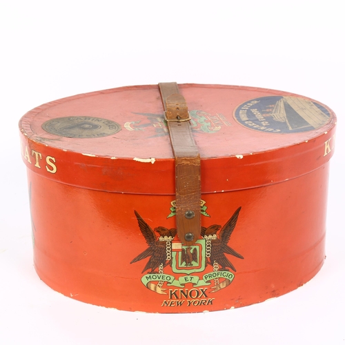 44 - An original 20th century Knox Hats red lacquered hat box, with Cunard White Star label and original ... 