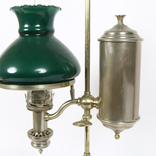 56 - BRIGHT & COMPANY - an early 20th century chrome and brass adjustable student's oil lamp, with frille... 