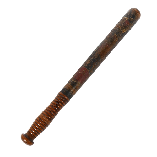 63 - A Victorian policeman's truncheon, with painted and gilded decoration, and ribbed handle, length 43.... 