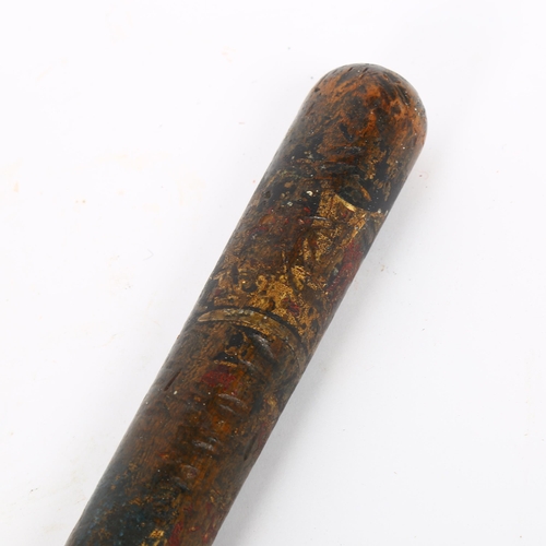 63 - A Victorian policeman's truncheon, with painted and gilded decoration, and ribbed handle, length 43.... 