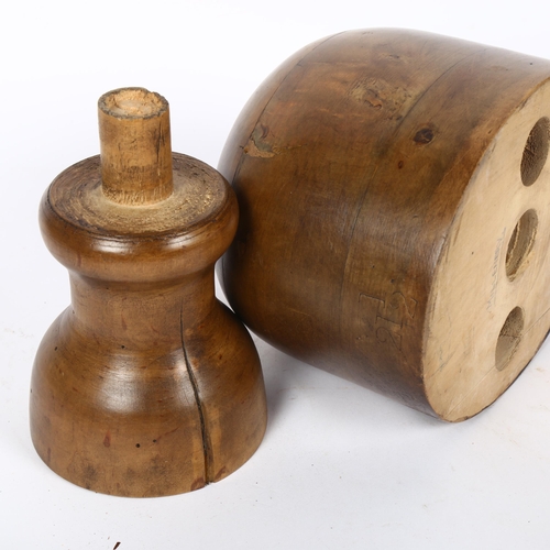 69 - A milliner's turned wood hat block on stand, height 27cm