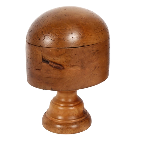 70 - A Vintage milliner's turned yew wood hat block on stand, height 26cm