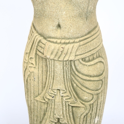 74 - A stoneware sculpture, study of an African torso, overall height 50cm, on stained wood base