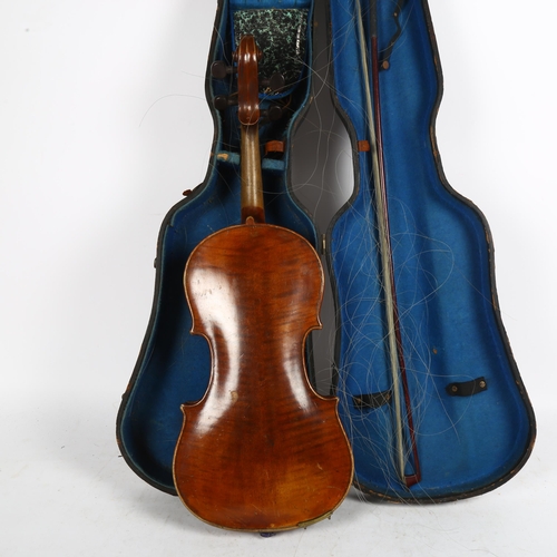 279 - A Vintage violin, cased and bow present, no maker's label in violin, violin length 34cm