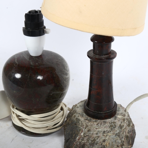 283 - 2 Vintage serpentine Cornish marble and granite lamps, largest height with shade 30cm