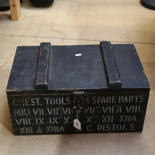 292 - A World War II tool and parts chest dated 1943, for depth charge pistols, box is well illustrated, l... 