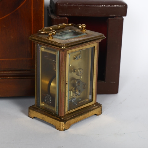 307 - An Edwardian Ansonia dome-top 8-day mantel clock, and an Antique brass-cased carriage clock, with wh... 