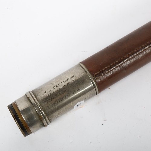 326 - GIEVES LTD - a leather-covered single-draw telescope, serial no. 9571, inscription R.J. Catterson, S... 