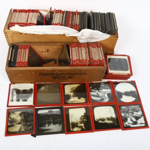 351 - A collection of Antique glass slides, various subjects including various holiday pictures from Bourn... 