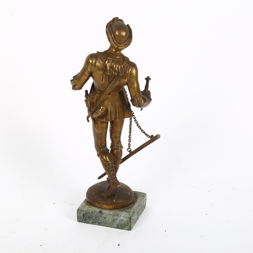 354 - A gilt-bronze figure of a swordsman on a marble plinth base, height including base 23cm