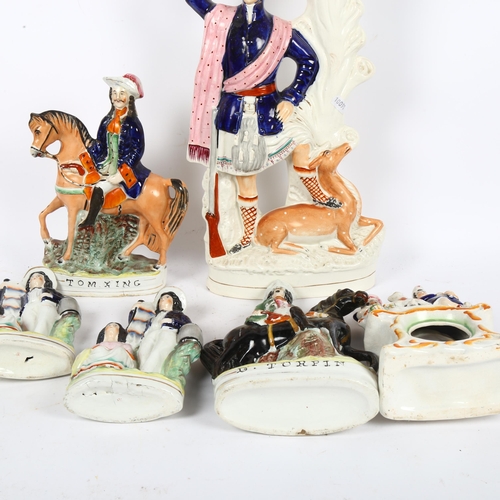 366 - A group of Antique Staffordshire flat-back figures, including Tom King, and D. Torpin figures, large... 