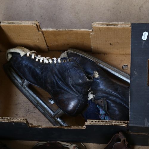 402 - A pair of Vintage football boots, and a pair of Vintage skates