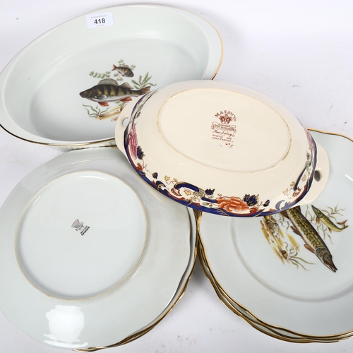 418 - A Masons Mandalay oval serving dish, and a set of French porcelain plates and oval dish, with freshw... 