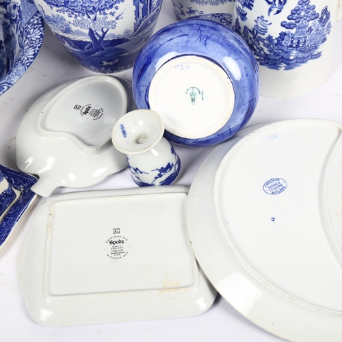 424 - A group of blue and white ceramics, to include a Spode baluster vase, a Doulton Burslem 2-handled va... 