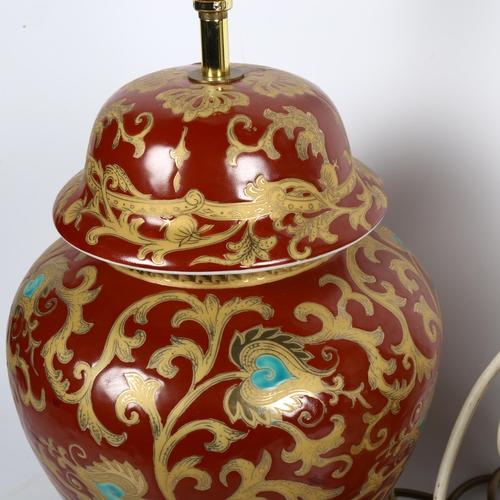 426 - 2 Oriental design ceramic table lamps (no shades), height of tallest including bayonet fitting 45cm