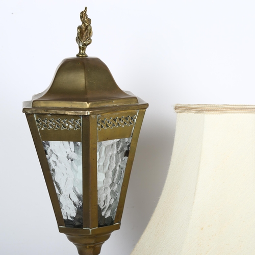 427 - A brass open twist lantern design table lamp, and another with shade, tallest 55cm