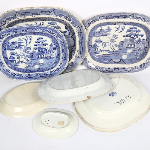 432 - 8 various 19th century blue and white meat plates and serving plates