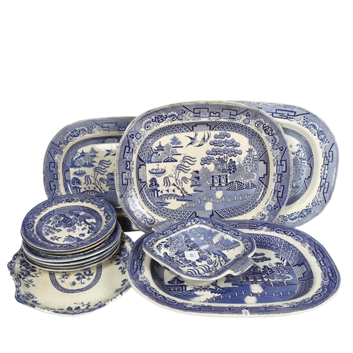 433 - 3 large 19th century blue and white meat plates, Victorian dinner plates, entree dish etc (12)