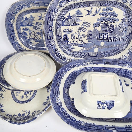 433 - 3 large 19th century blue and white meat plates, Victorian dinner plates, entree dish etc (12)