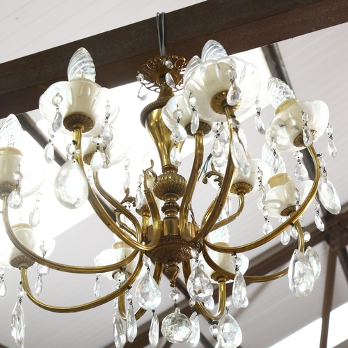 446 - An 8-branch 2-tier brass and glass lustre chandelier, length 45cm