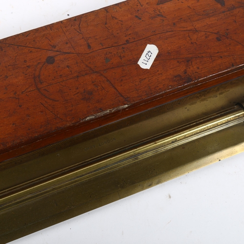 457 - NAVAL INTEREST - a mahogany-cased 19th century brass charting rule, by Cary of London, length 49cm o... 