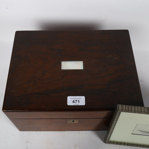 471 - A Victorian work box with tray-fitted interior, 30cm across, and a Lionel Edwards print