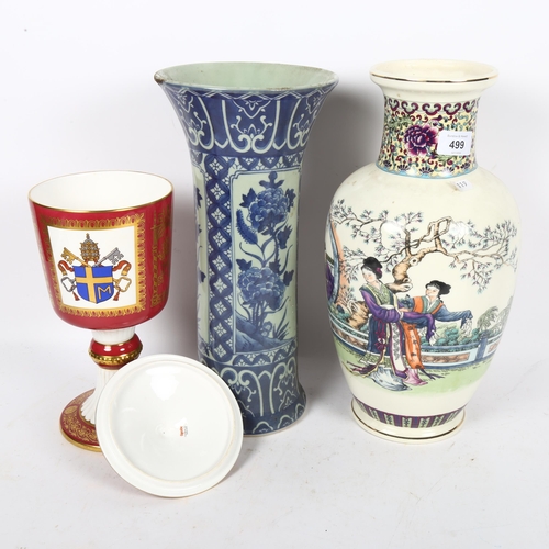 499 - Spode limited edition chalice and cover, 31.5cm, and 2 Oriental vases