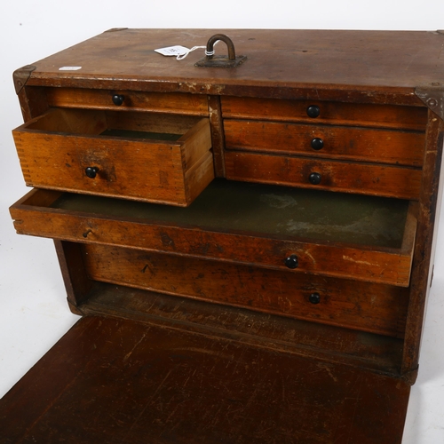 504 - A Vintage oak engineer's cabinet with drawer-fitted interior, empty, 46cm across