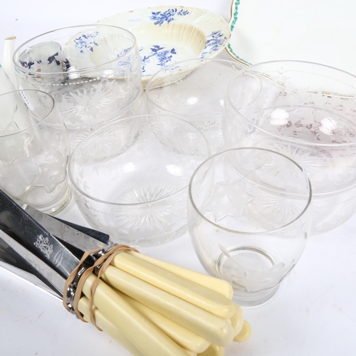 505 - Copeland bachelor's tea set, sundae glasses, knives etc