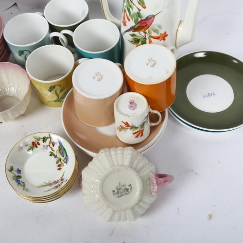 506 - Susie Cooper coffee ware, Royal Worcester part coffee set with bird decoration, and Belleek pink edg... 