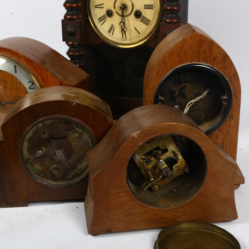 510 - A group of 5 Vintage mantel clocks, including Gothic style, 51cm, and a Smiths carved oak-cased lanc... 