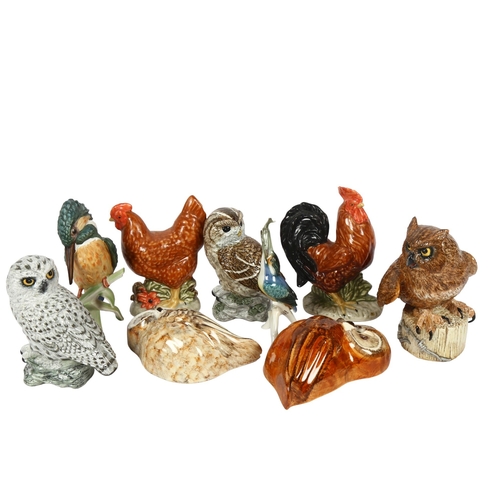 516 - A group of bird ornaments, including an eagle owl by Mack, height 16cm, and a Goebels kingfisher