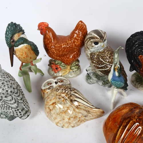 516 - A group of bird ornaments, including an eagle owl by Mack, height 16cm, and a Goebels kingfisher