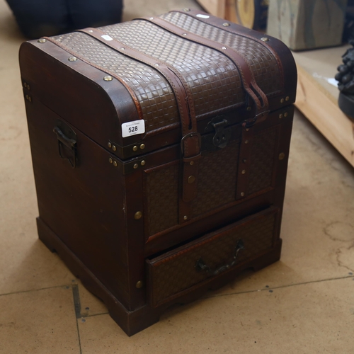 528 - A reproduction trunk with studded decoration and drawer under, H45cm, W36cm