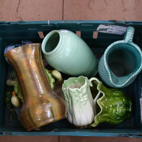 531 - Green rope twist jug, height 26cm, Sylvac celery pot, swan etc