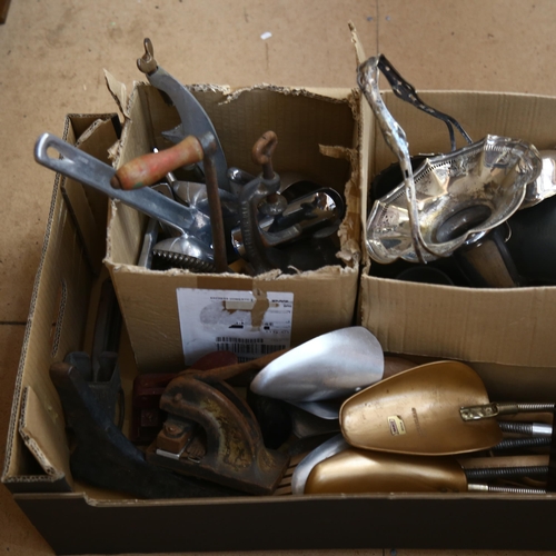 536 - Kitchenalia, shoe trees, silver plated basket etc