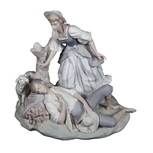 540 - Lladro sculpture of a shepherd, sheep and girl, height 27cm