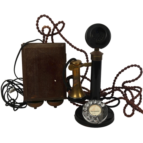 562 - A Antique candlestick telephone, with brass mounts and box