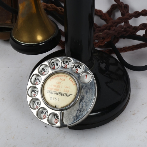 562 - A Antique candlestick telephone, with brass mounts and box