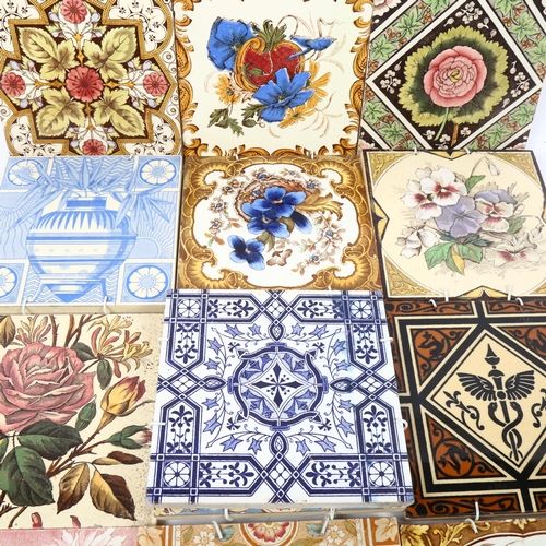 567 - 13 Victorian and Edwardian ceramic tiles with floral designs, including Minton, 15cm