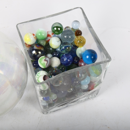 570 - Vintage marbles, and a glass vase