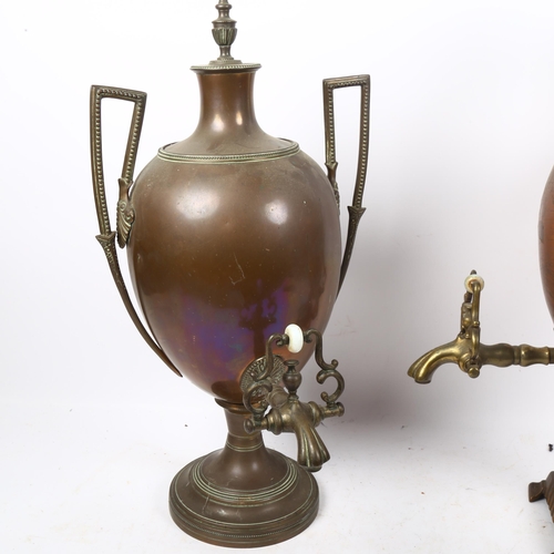 573 - 2 Antique copper samovars with taps, tallest 50cm