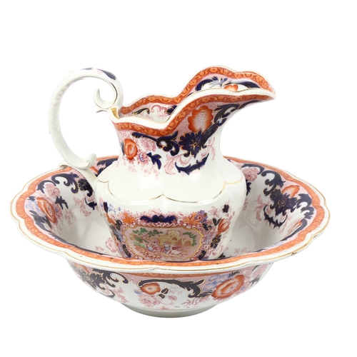 594 - A wash jug and basin in Georgian pattern, by Enoch Wood, jug height 28cm