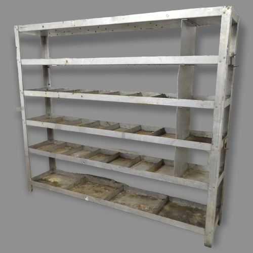 2690 - A Vintage industrial metal shelving unit, 138 x 116 x 29cm