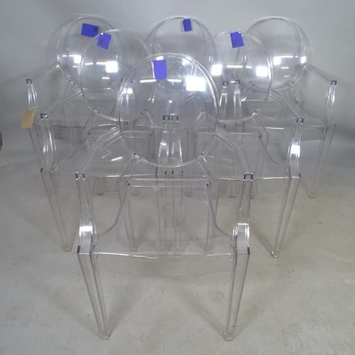 2693 - A contemporary glass-top dining table, on mirrored pedestal base, 190 x 70 x 120cm, and a set of 6 L... 